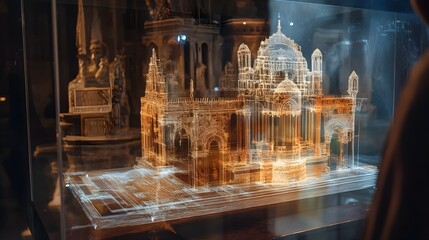 Poster - Mesmerizing hologram projection displaying a highly detailed 3D model of a historic architectural ruin