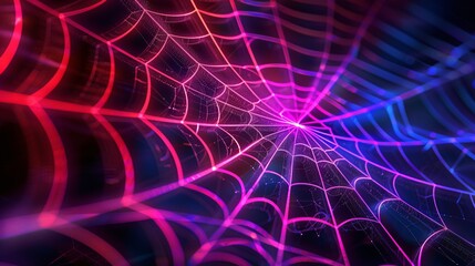 Wall Mural - abstract neon spider web with pink and blue glow