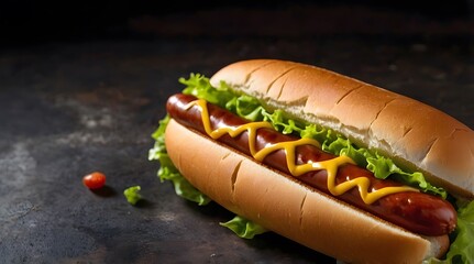 A Close-Up of a Hot Dog with Mustard and Lettuce