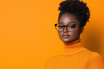 Poster - black African cute model on orange background 