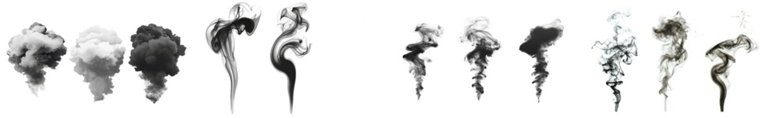 Poster - A black fire smoke set isolated on a white background