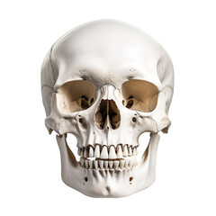 front view of human skull isolated on transparent and white background