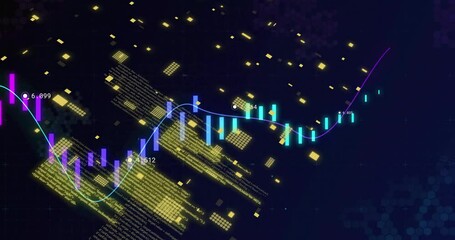 Poster - financial data and stock market analysis animation with glowing graphs and charts