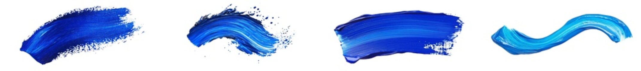 Poster - Blue acrylic paint blobs / strokes isolated on white texture - Abstract strokes and stains of blue paint
