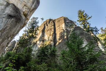 National Park of Adrspach Teplice rocks. Beautiful limestone sandstones rocks in Adrspach, Czech Republic. Adrspach Teplice Rocks mountain range in Central Sudetes part of the Table Mountains.