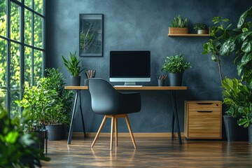 Minimalist Home Office with Greenery