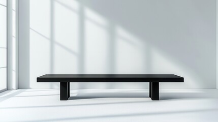 Wall Mural - Minimalist Black Bench in Modern White Room with Sunlight