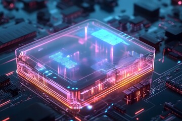 Poster - Global data storage hologram and backup. Generative AI.