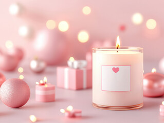 Sticker - Pink Scented Candle with Heart Label.