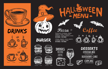 Wall Mural - Halloween menu, Food flyer, Restaurant cafe menu, template design.	