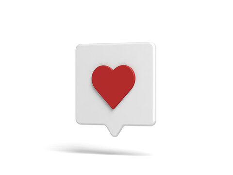 Speech balloon with heart. White color. Bubble message. Empty. Blank. 3d illustration.