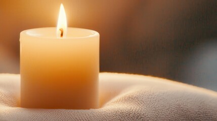 Poster - Burning Candle on a Soft Fabric Background