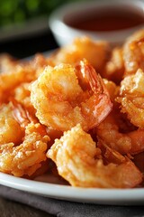 A closeup of a plate of fried shrimp