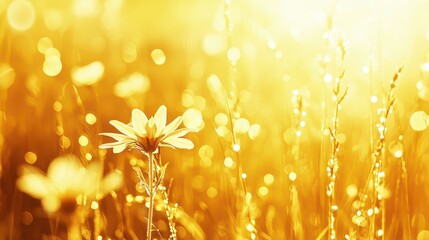 Wall Mural - Golden Sunset Meadow with Blooming Daisy