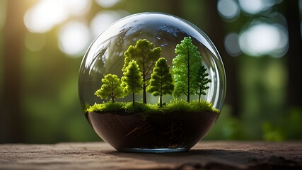 glass globe with trees, nature conservation earth day concept Generative AI