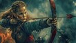© abdul kahfi - Fantasy female character expert archer aiming at enemy