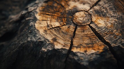 Close-up of a tree stump showcasing growth rings and texture.