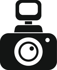 Poster - simple glyph vector icon of an action camera, showing the large lens and the flash