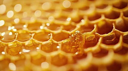 Poster - Close-up of honeycomb showcasing honey's texture and golden color.