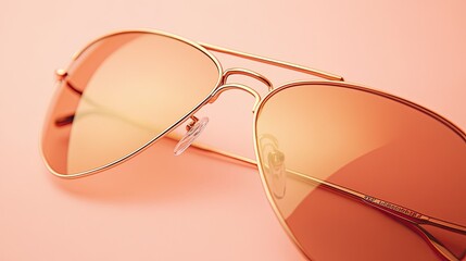 Canvas Print - Close-up of stylish sunglasses with a warm tint against a soft pink background.