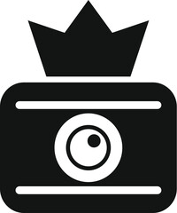 Poster - simple vector icon of an action camera with a crown, representing the importance of recording and ca