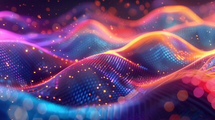 Wall Mural - Abstract Colorful Wavy Background with Glowing Particles