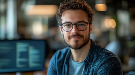 Wall Mural - a man with glasses and a beard is smiling