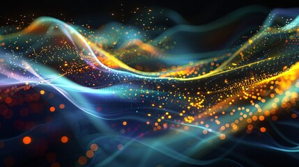 Wall Mural - Abstract Wavy Background with Glowing Particles
