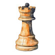 © Aquarii - A detailed watercolor illustration of a chess rook piece, showcasing its unique shape and artistic texture.