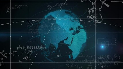 Poster - Mathematical equations and formulas over rotating globe animation