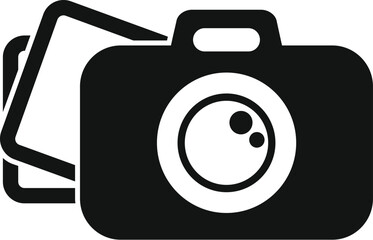 Wall Mural - Simple vector icon of a camera with two photos appearing from its side