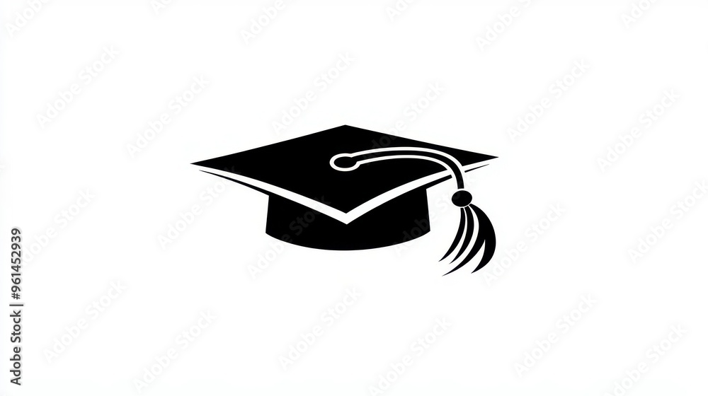 "Simple Graduation Cap Icon in Black on White Background - Educational ...