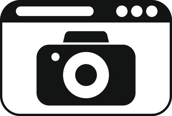 Canvas Print - Simple icon of a digital camera is displayed within the frame of a web browser window, representing online photography