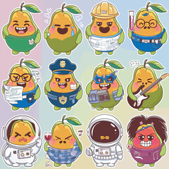 Poster - 2d vector illustration emoji emote for social media icon for fruits and animals cute character  