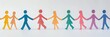 © Naru - A chain of colorful paper people, each holding hands, representing unity, diversity, connection, togetherness, and community.