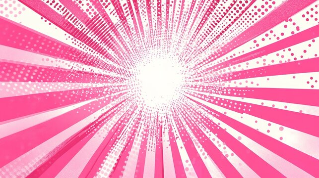 Energetic pink sunburst background with halftone texture, perfect for dynamic and vibrant designs.