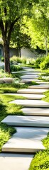 Sticker - Stone Pathway Through Lush Green Garden.