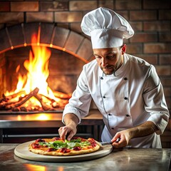 Wall Mural - a chef in old kitchen making a pizza