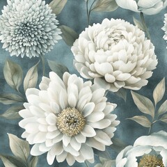 Poster - With chrysanthemums, a watercolor seamless pattern