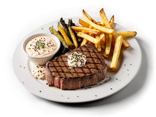 Steak au Poivre juicy grilled steak coated in rich peppery brandy cream sauce served