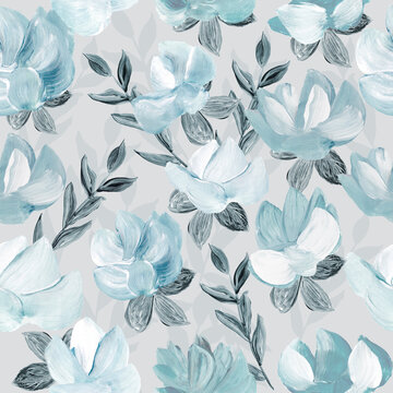 Fototapete -  - Seamless pattern of abstract painting flowers, original hand drawn, impressionism style, color texture, brush strokes of paint,  art background.