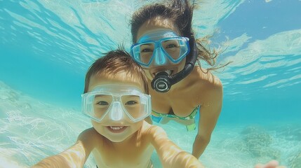 Poster - Happy Family Underwater Snorkeling Adventure in Tropical Sea