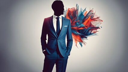 Poster - Silhouette of Businessman in Blue Suit with Abstract Colorful Design