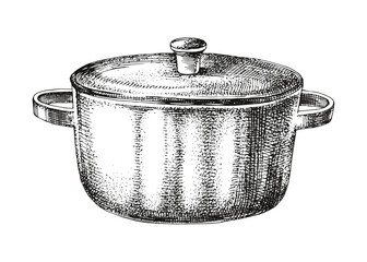 Hand drawn vector pot with lid