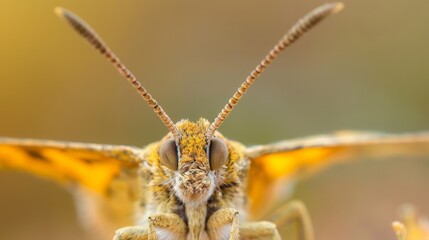  A close-up of a yellow and black insect with extremely long antennae and large, slender wings