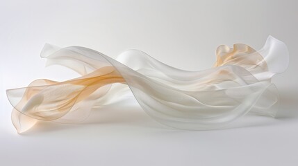 Wall Mural - Ethereal White and Gold Waves, Abstract Sculpture, Gentle Curves, Soft Focus, Minimalist Art