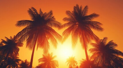 Wall Mural - Radiant Sunset with Palm Trees