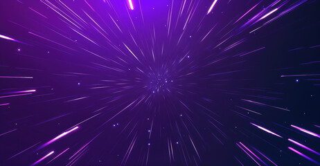 Aufkleber - Radiant purple and blue light streaks with stars on a dark background. Futuristic space journey and warp concept. High quality photo