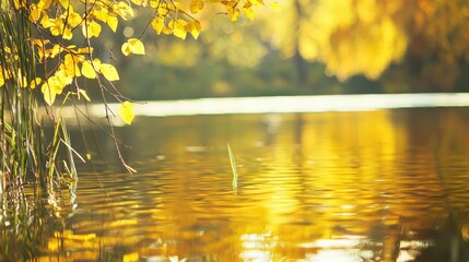 Canvas Print - Golden Autumn Reflection in Calm Water