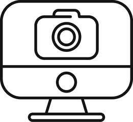 Fototapete - Minimalist outline icon of a desktop computer displaying a camera, representing online photography and digital image management